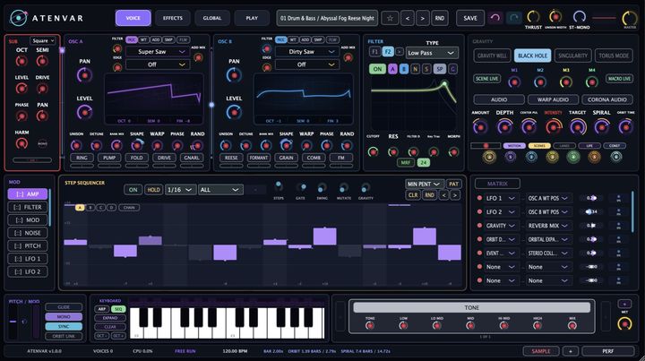 ATENVAR VOICE page with the step sequencer open